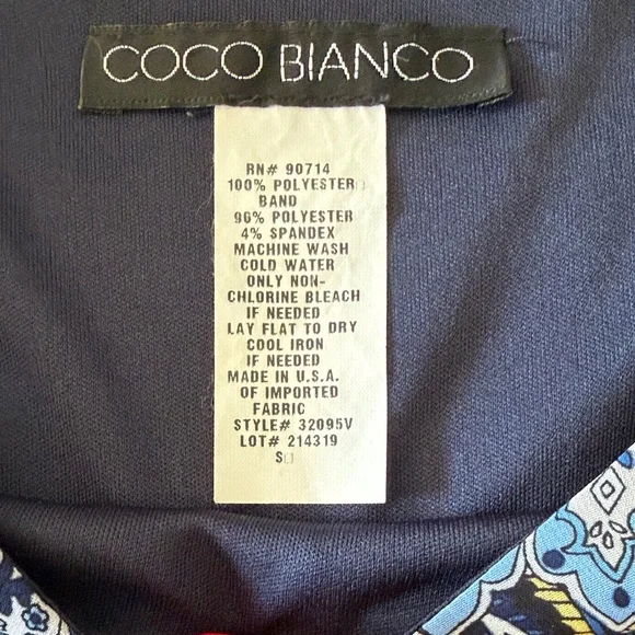 Coco Bianco Blue and Yellow Feather Print Blouse Small - Picture 4 of 5